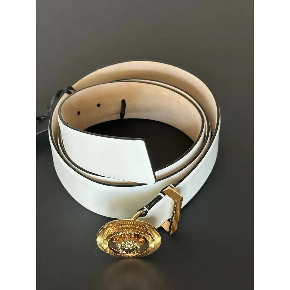 Versace Men’s Medusa-Buckle White Leather Belt 115 (46) Italy 1003873 New $575
